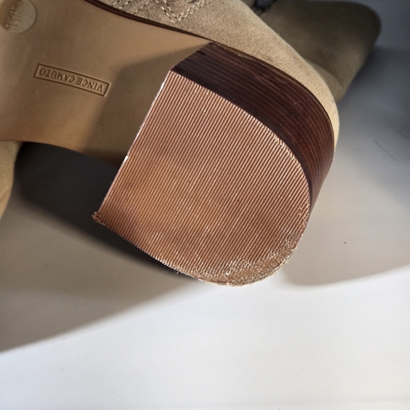 Vince Camuto Mid-Shaft Suede Chunky Heel Boots Women Size 7W Zelcinna Tortilla - Picture 5 of 16